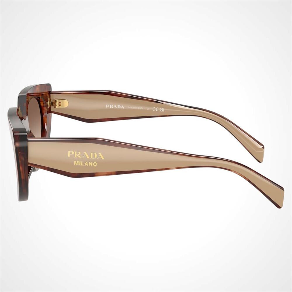 NEW PRADA Sunglasses Brown Tortoise Caramel Gold Symbole Oval Cat Eye Womens - Picture 3 of 6